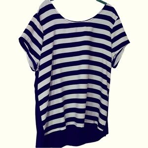 GAP Women’s Navy Blue and White Striped Short Sleeve Top T-Shirt XXL